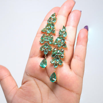 CZ Light Green Drop Diamond Earrings, Long Bridal Jewelry, Crystal Bridal Earrings, Statement Earrings, Mother of Bride.